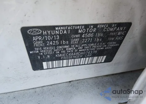 2013 Hyundai Sonata Hybrid Limited z USA, uszkodzony, nr VIN KMHEC4A48DA074378